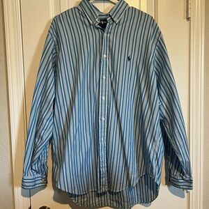 Ralph Lauren Blue and White Striped Button Down Shirt